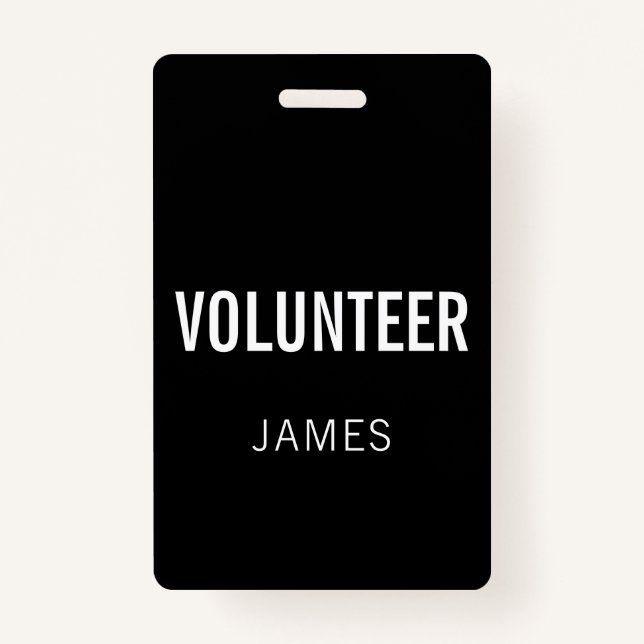Modern Black Volunteer Name Event Button Badge (Front)