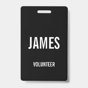 Modern Black Volunteer Name Event Information Badge