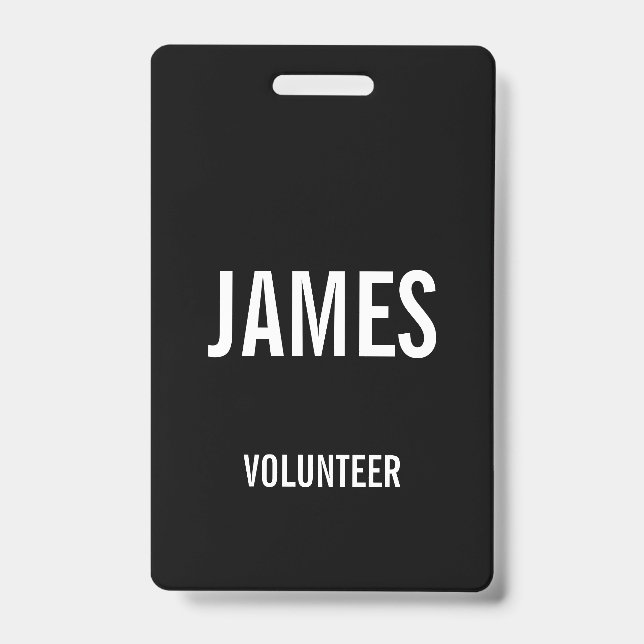 Modern Black Volunteer Name Event Information Badge (Front)