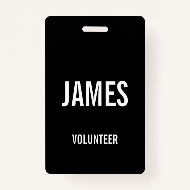 Modern Black Volunteer Name Event Information Badge (Front)