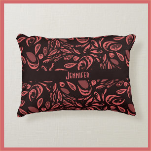 Modern Black, Warm Red Teardrop Pattern Accent Pillow