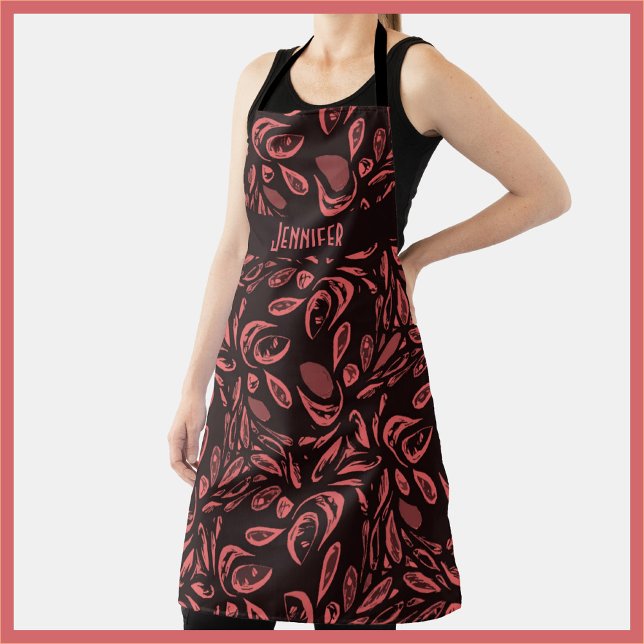 Modern Black, Warm Red Teardrop Pattern Apron (Creator Uploaded)