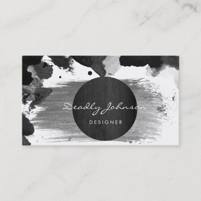 Modern Black Watercolor Abstract Elegant Cool Business Card (Front)