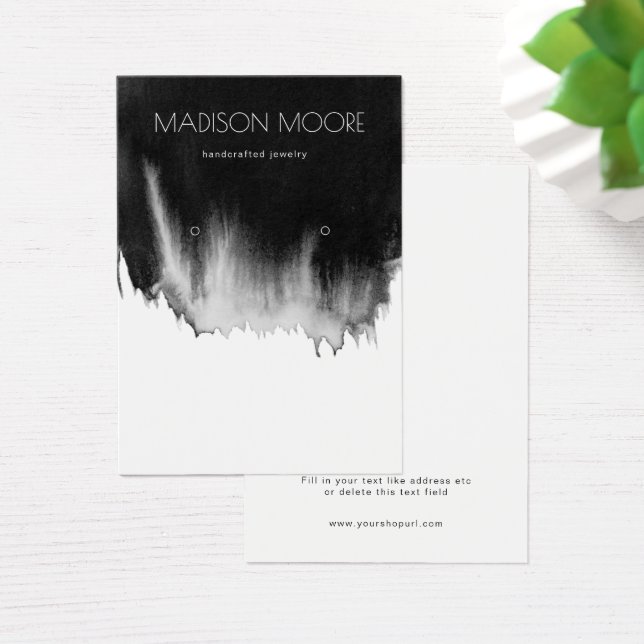 Modern Black Watercolor Earring Display Card (Desk)