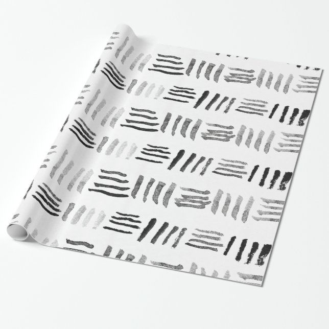 Modern black watercolor original geometric pattern wrapping paper (Unrolled)