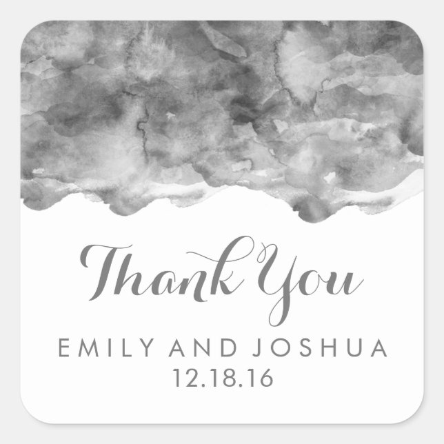 Modern Black Watercolor | Wedding Square Sticker (Front)