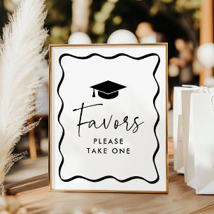 Modern Black Wavy Frame Graduation Favours Sign