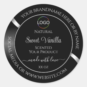 Modern Black Wavy Silver with Logo Product Labels