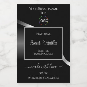 Modern Black Wavy Silver with Logo Product Labels