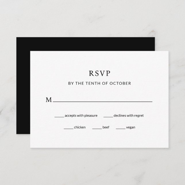 Modern Black Wedding | Meal Choice RSVP Card (Front/Back)
