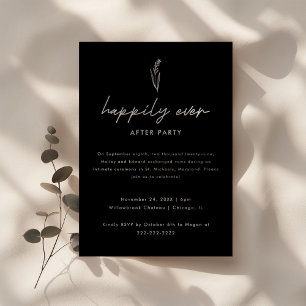 Modern Black Wedding Photo Elopement & Reception Invitation