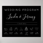 Modern Black Wedding Program Timeline Poster<br><div class="desc">Elegant black Wedding program timeline sign features wedding icons and modern typography. This ceremony program sign is fully customizable,  so you can change icons size and order,  all text,   colours and background to better match your wedding theme!</div>