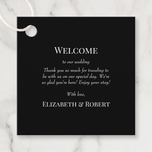 Modern Black Wedding Welcome Gift Tag (Front)
