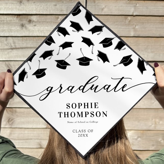 Modern Black White 2025 Graduation Cap Topper (Creator Uploaded)