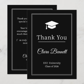 Modern Black & White 2026 Grad Thank You Card