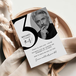 Modern Black & White 30th Photo Birthday Party Invitation