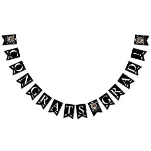Modern Black White 3-Photo Graduation Cap, Diploma Bunting Flags