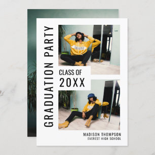Modern Black & White 3 Photo Graduation Invitation