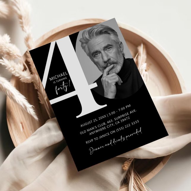 Modern Black & White 40th Photo Birthday Party Invitation (Creator Uploaded)