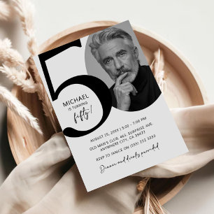 Modern Black & White 50th Photo Birthday Party Invitation
