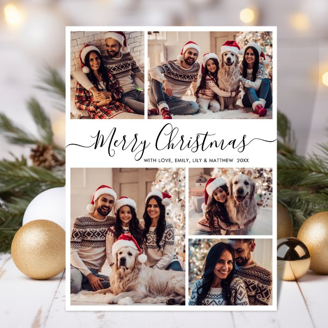 Modern Black White 5 Photo Collage Christmas  Postcard (Creator Uploaded)
