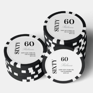 Modern Black & White 60th Birthday Cocktail Party  Poker Chips