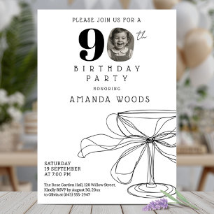 Modern black white 90th birthday party with photo invitation