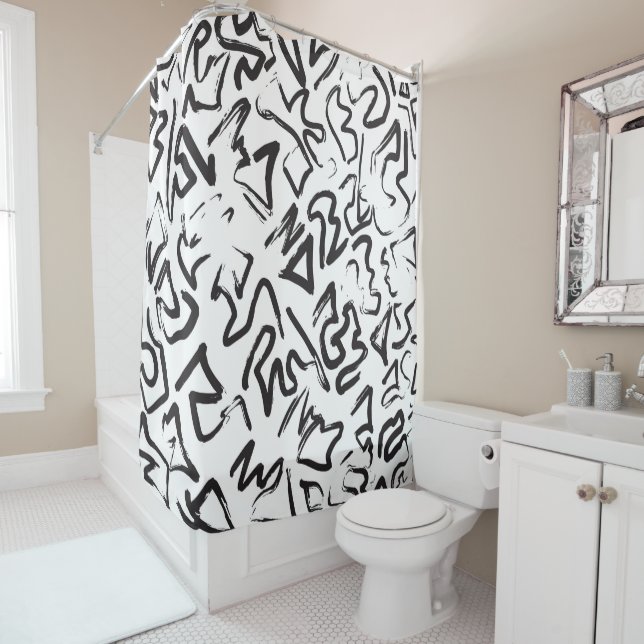 Modern Black White Abstract Graffiti Brushstrokes (In Situ)