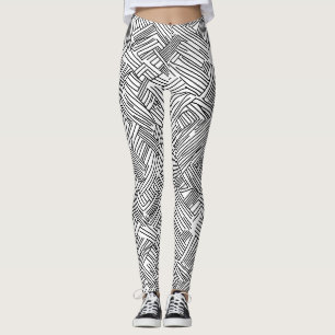 Modern Black White Abstract Line Geometric Texture Leggings