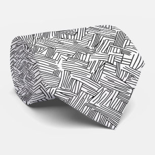 Modern Black White Abstract Line Geometric Texture Tie