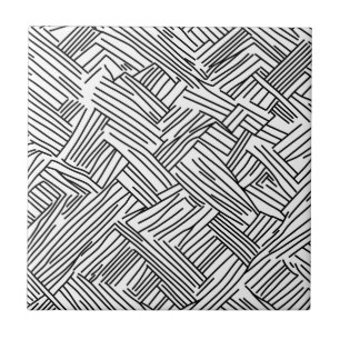 Modern Black White Abstract Line Geometric Texture Tile