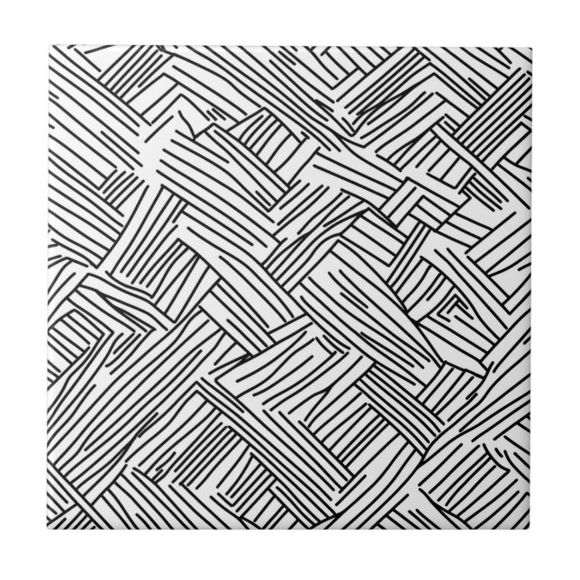 Modern Black White Abstract Line Geometric Texture Tile (Front)