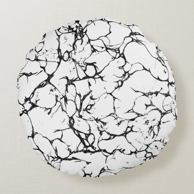 Modern black white abstract marble round pillow (Back)