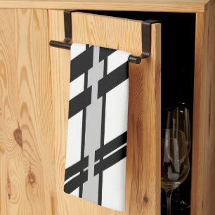 Modern Black White Abstract Skyline Pattern Kitchen Towel
