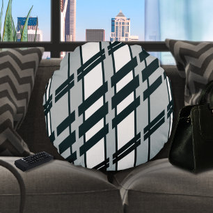 Modern Black White Abstract Skyline Pattern Round Pillow