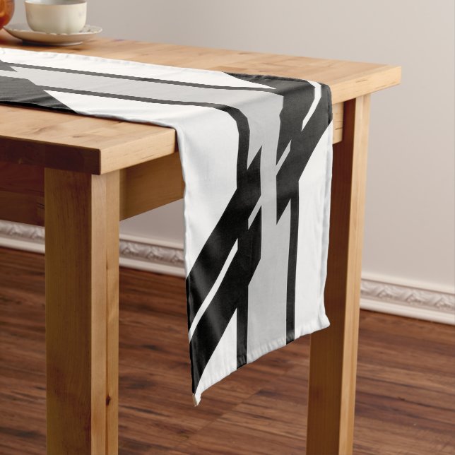 Modern Black White Abstract Skyline Pattern Short Table Runner (In Situ)