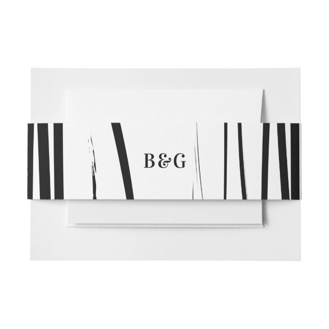 Modern Black White Abstract Wedding 5x7 Invitation Belly Band (Front Example)