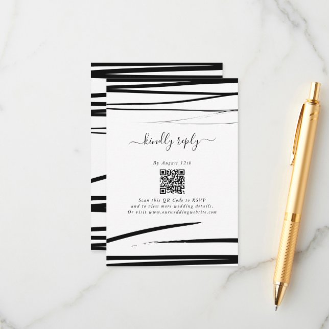Modern Black White Abstract Wedding Enclosure Card (Front/Back In Situ)