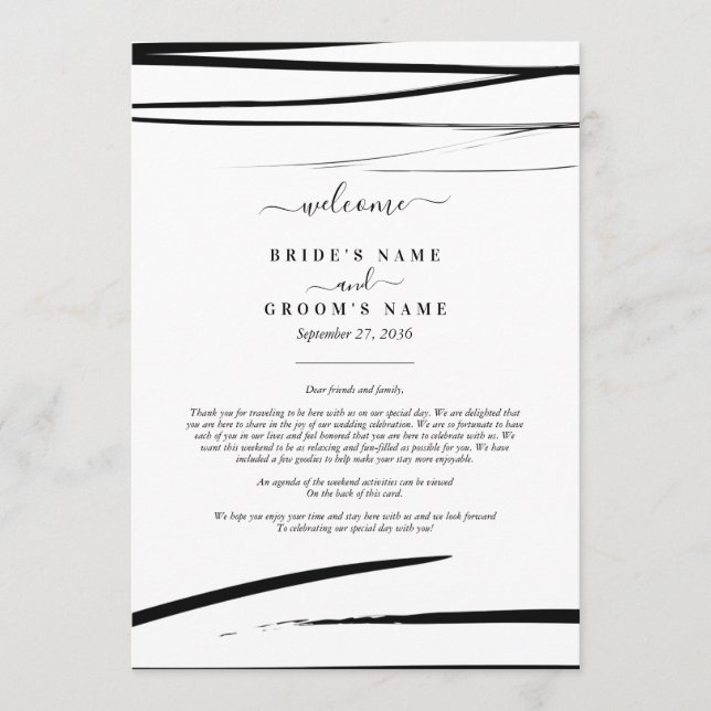 Modern Black White Abstract Wedding Itinerary Program (Front)