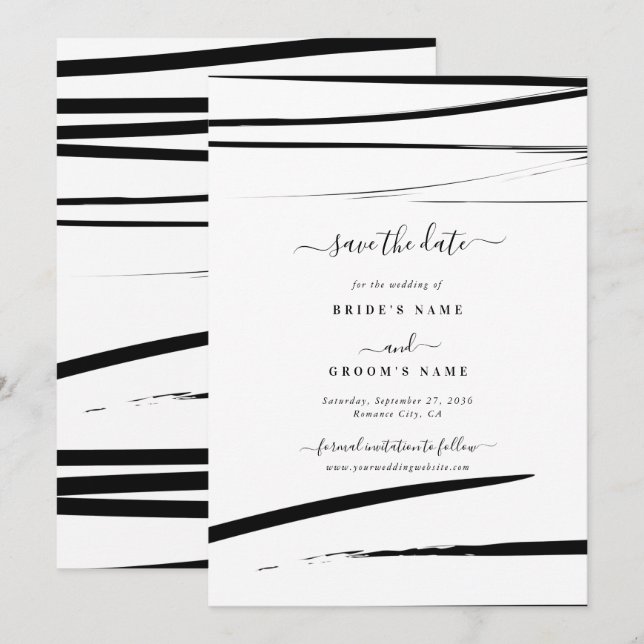 Modern Black White Abstract Wedding Save The Date (Front/Back)