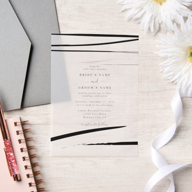 Modern Black White Abstract Wedding Vellum Invitations (Wedding)