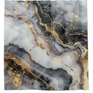 Modern Black White Agate Gold Splatter Marble