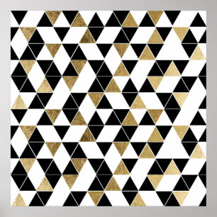 Modern Black, White, and Faux Gold Triangles Poster