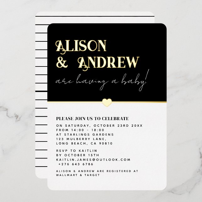 Modern Black White and Gold Couple's Baby Shower (Front/Back)