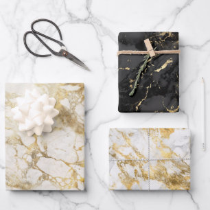Modern Black, White and Gold Marble Pattern Wrapping Paper Sheet