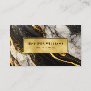 Modern Black White and Gold Marble QR Code Business Card