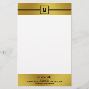 Modern Black White and Gold Monogram Template Stationery