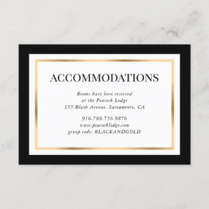 Modern Black White and Gold Wedding Accommodation Enclosure Card