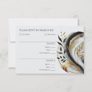 Modern Black White and Gold Wedding Botanical- RSVP Card