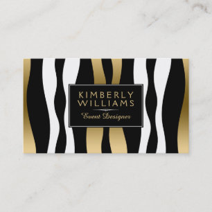 Modern Black White And Gold Zebra Business Card